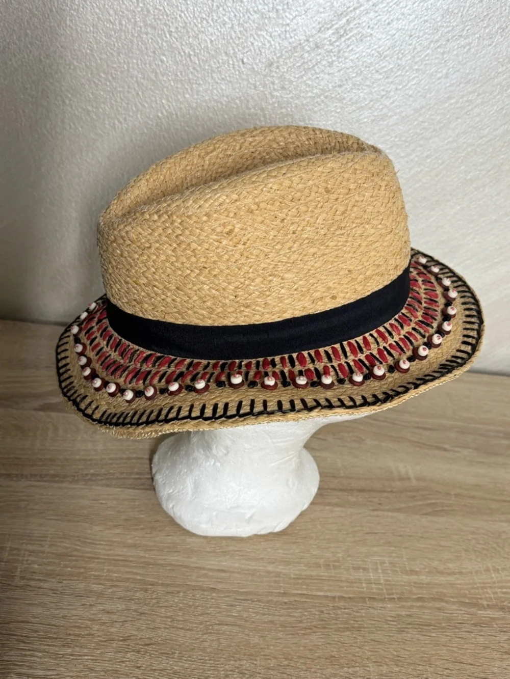 Tory Burch natural straw panama fedora boho hat OS